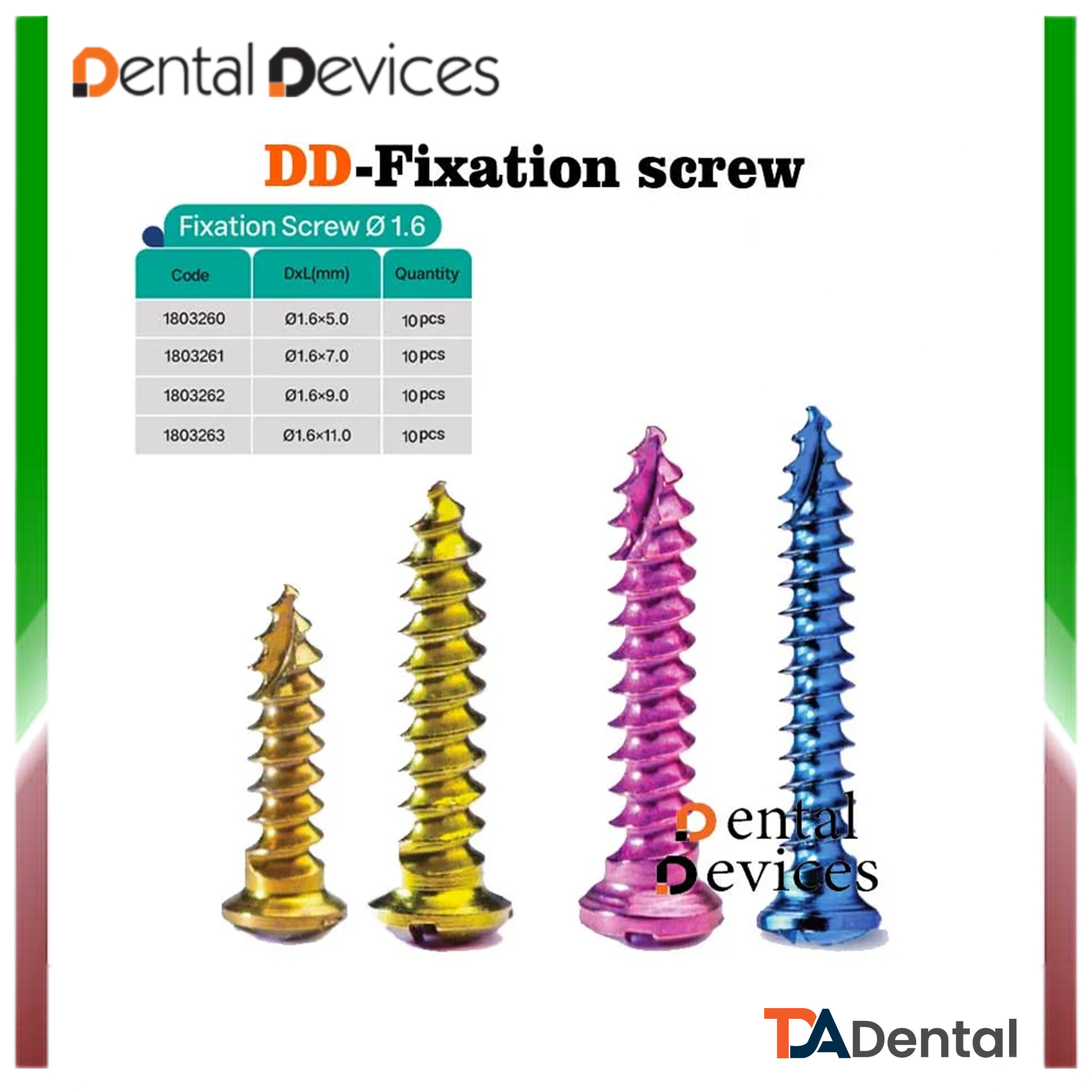 فیکسیشن اسکرو(بسته 10عددی) دنتال دیوایس Dental Devices (4 سایز)