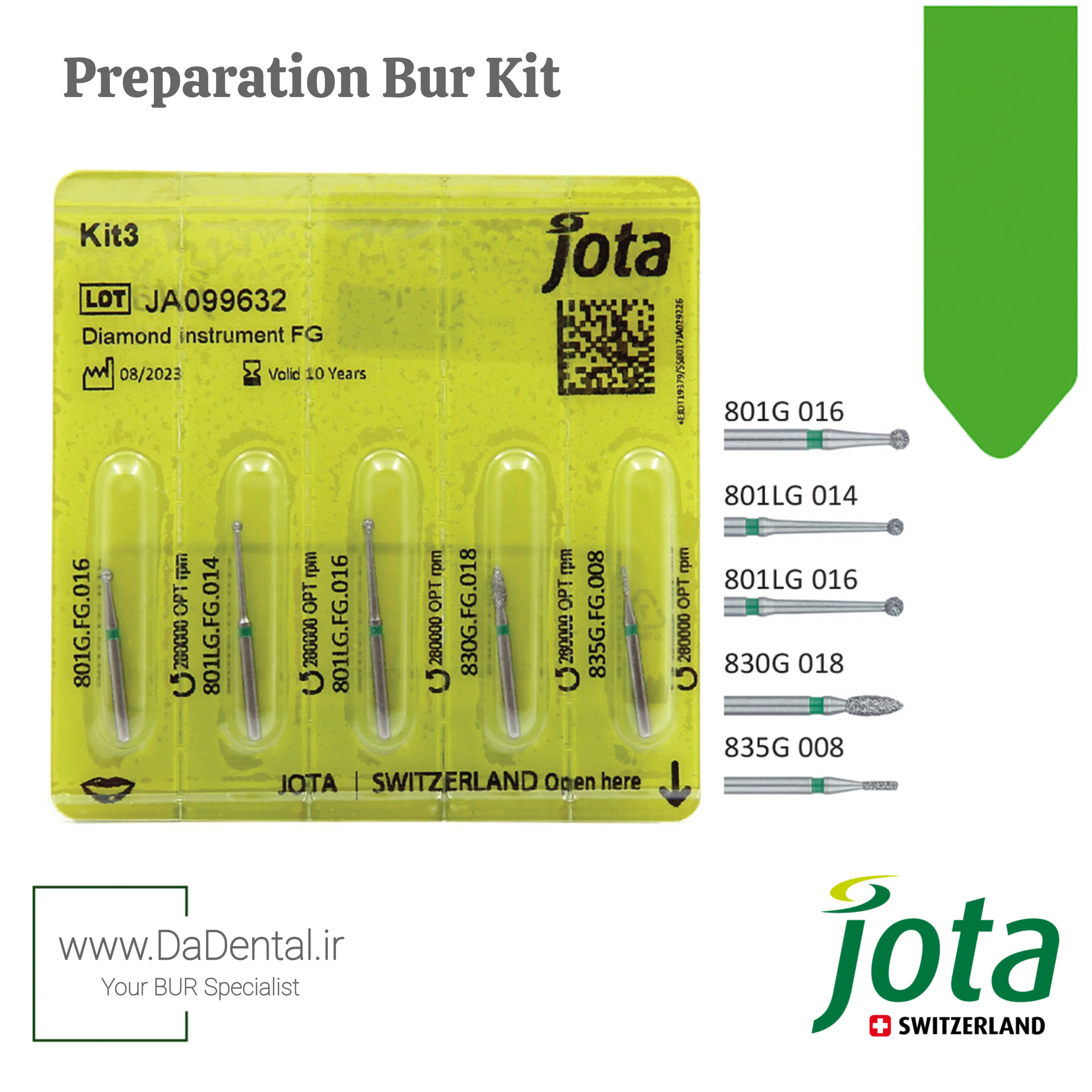 کیت شماره 3 فرزهای الماسی دور سبز (تراش) جوتا JOTA