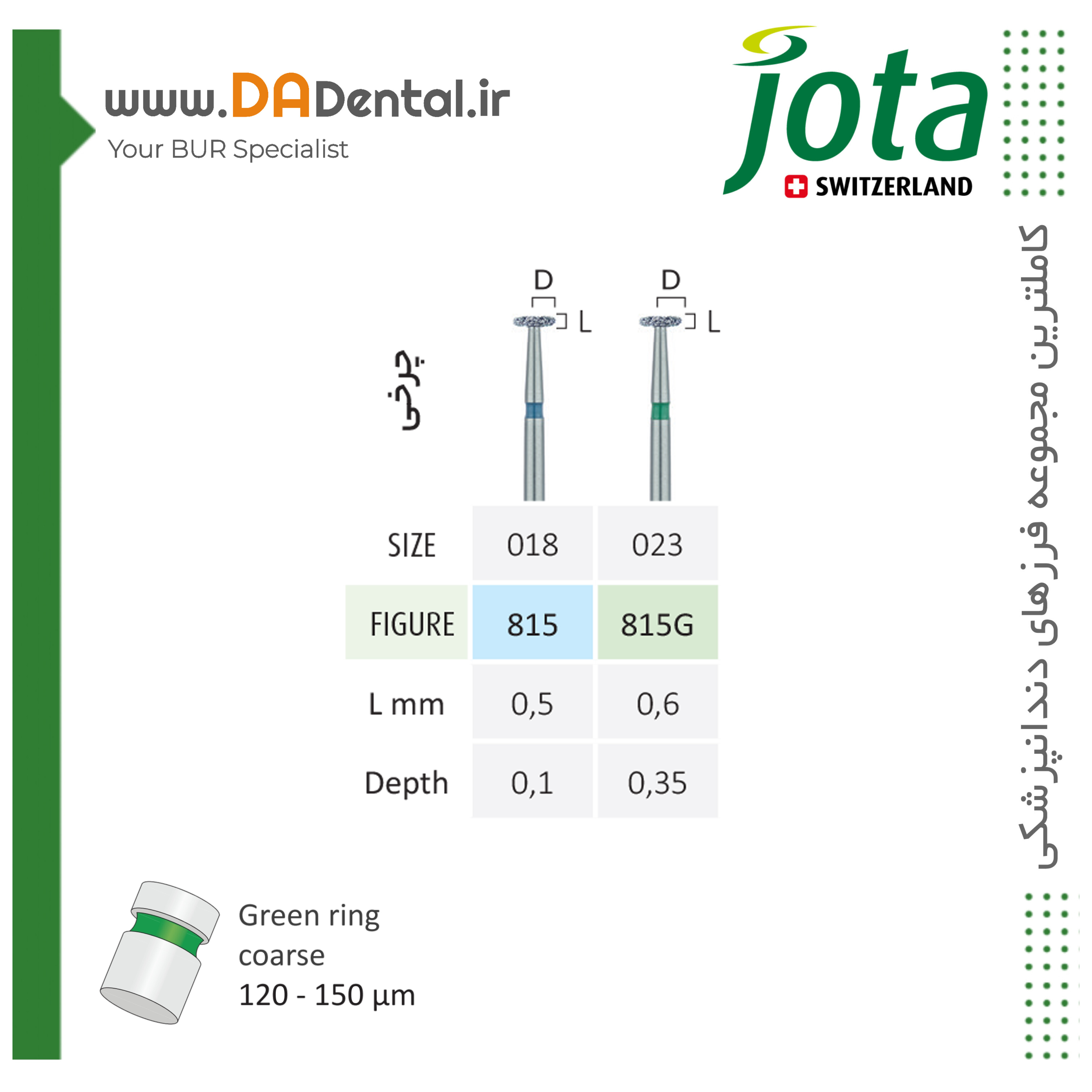 فرز چرخی(دیسکی لنزی) الماسی دور سبز جوتا JOTA کد G815
